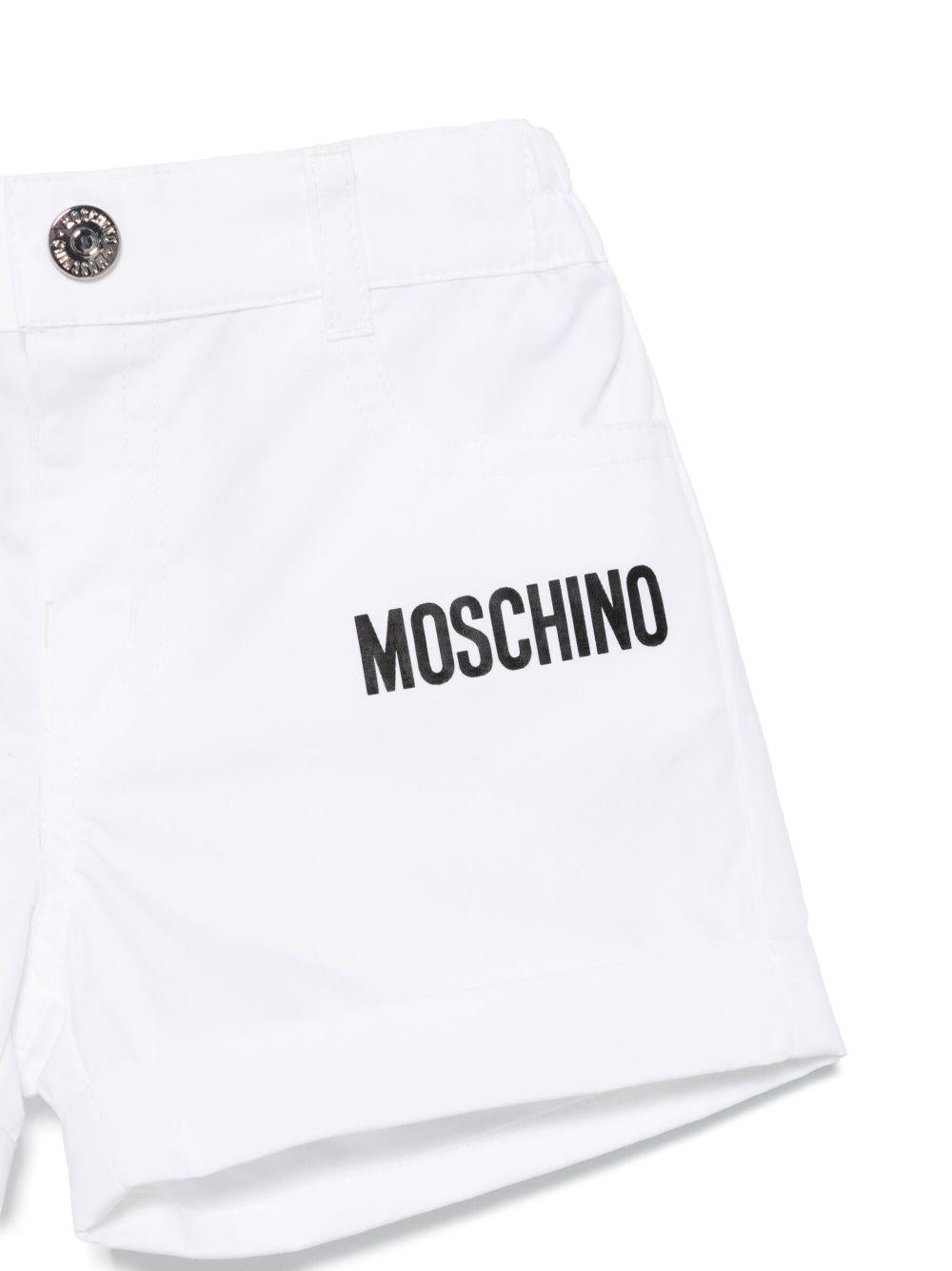 Pantaloncini con stampa logo per neonato Moschino Kids bianco con elastico in vita - Rubino Kids