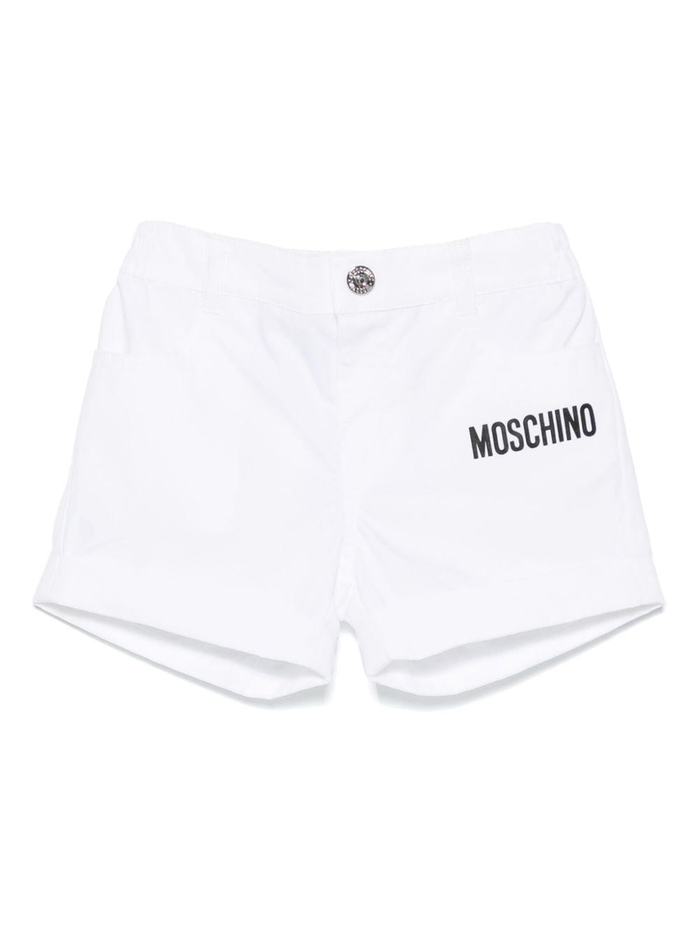 Pantaloncini con stampa logo per neonato Moschino Kids bianco con elastico in vita - Rubino Kids