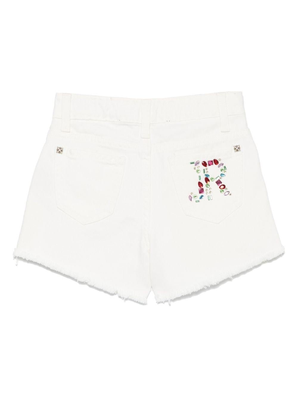 Pantaloncini decorati con strass per bambina John Richmond Junior bianco con orlo sfrangiato - Rubino Kids