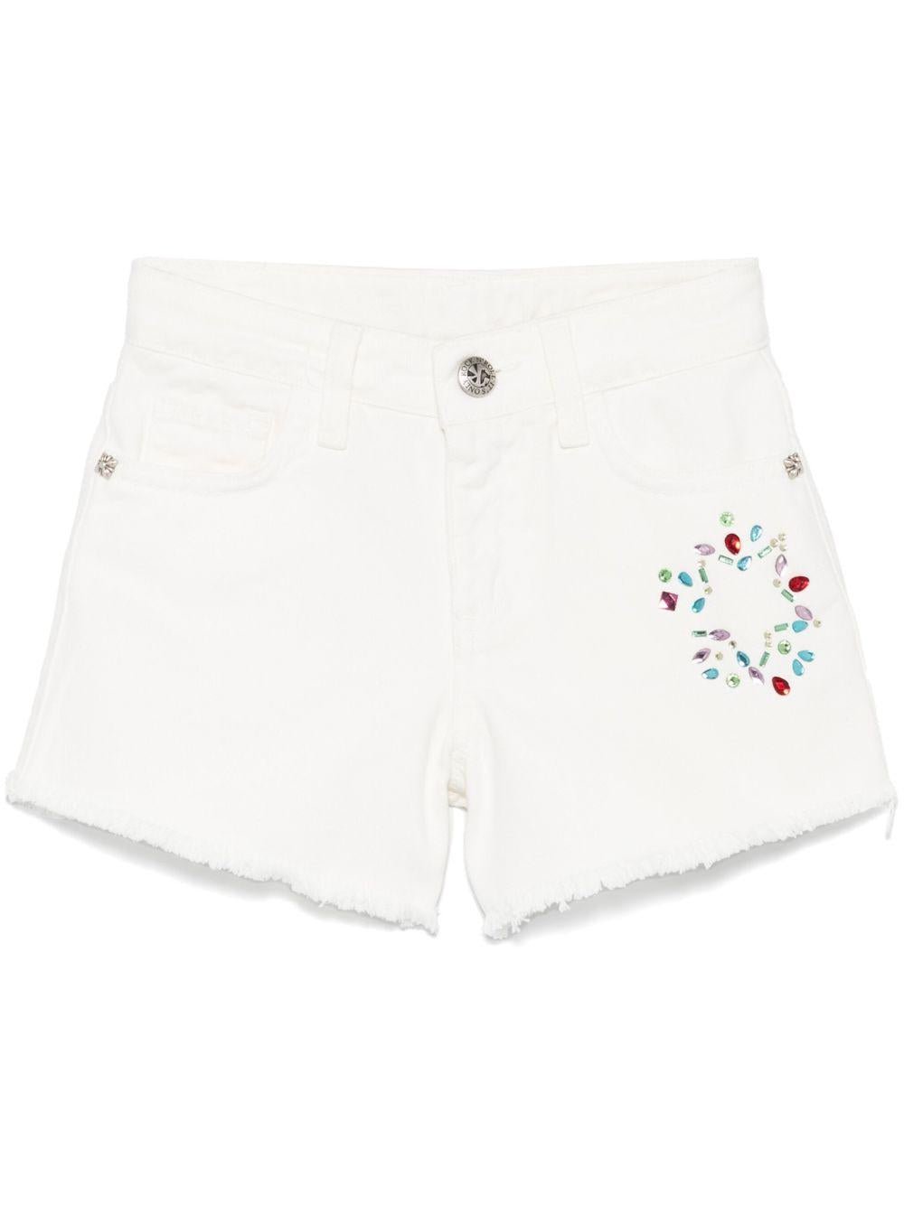 Pantaloncini decorati con strass per bambina John Richmond Junior bianco con orlo sfrangiato - Rubino Kids