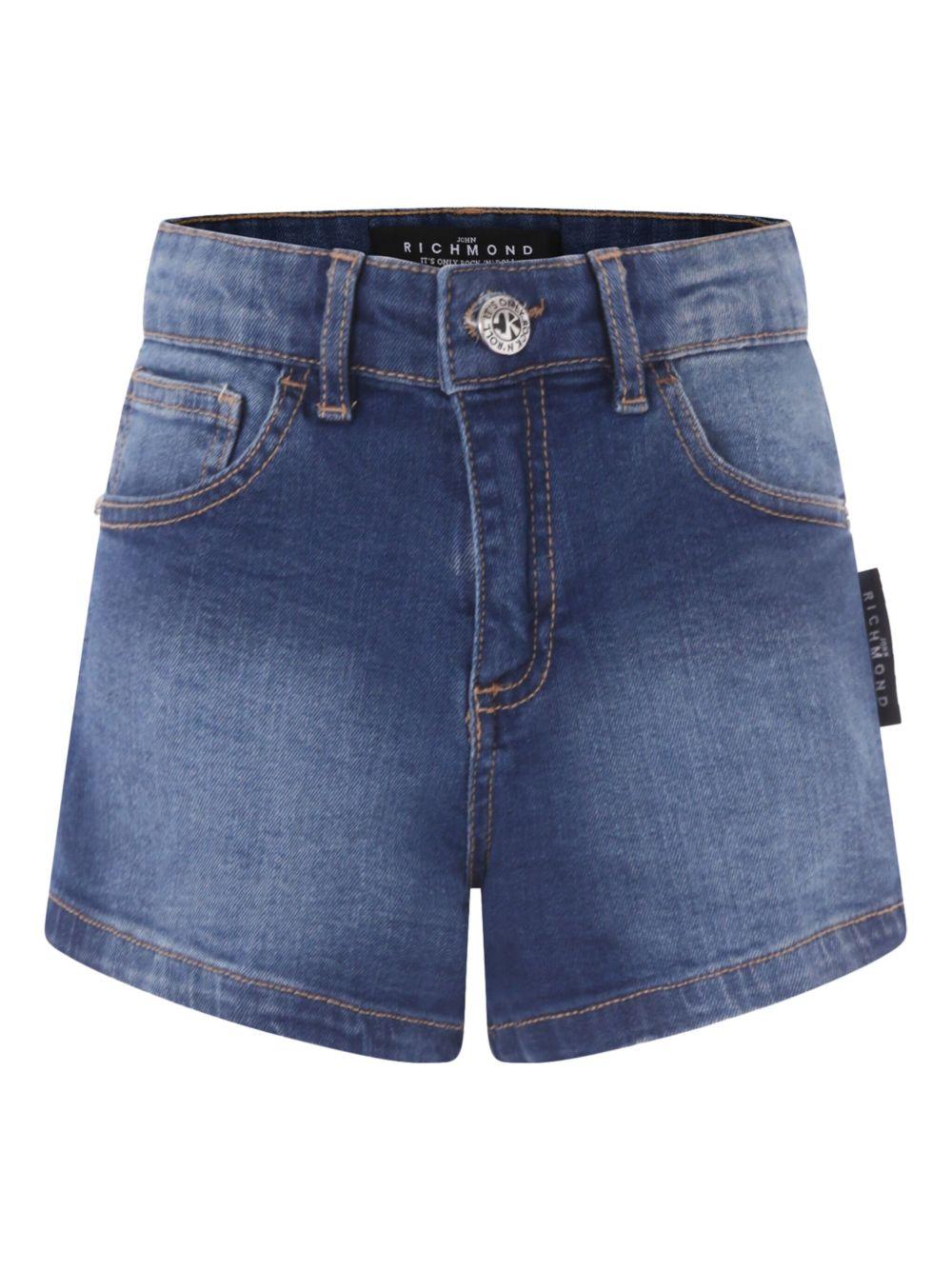 Pantaloncini per bambina John Richmond Junior in denim con stampa logo - Rubino Kids