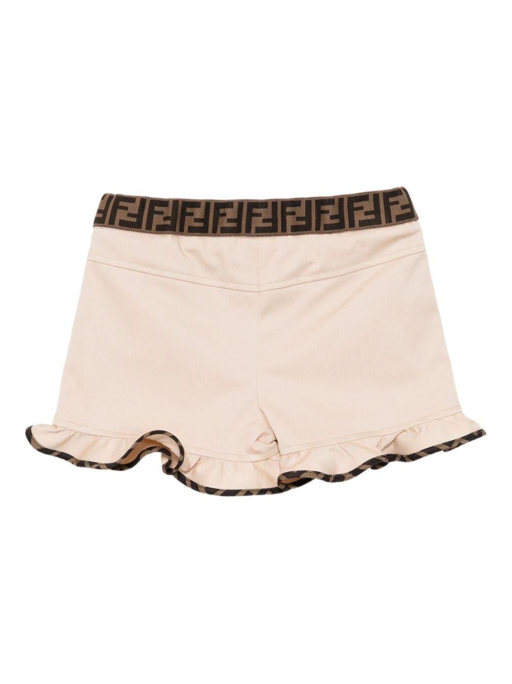 Pantaloncini per neonata Fendi Kids beige con logo ricamato - Rubino Kids