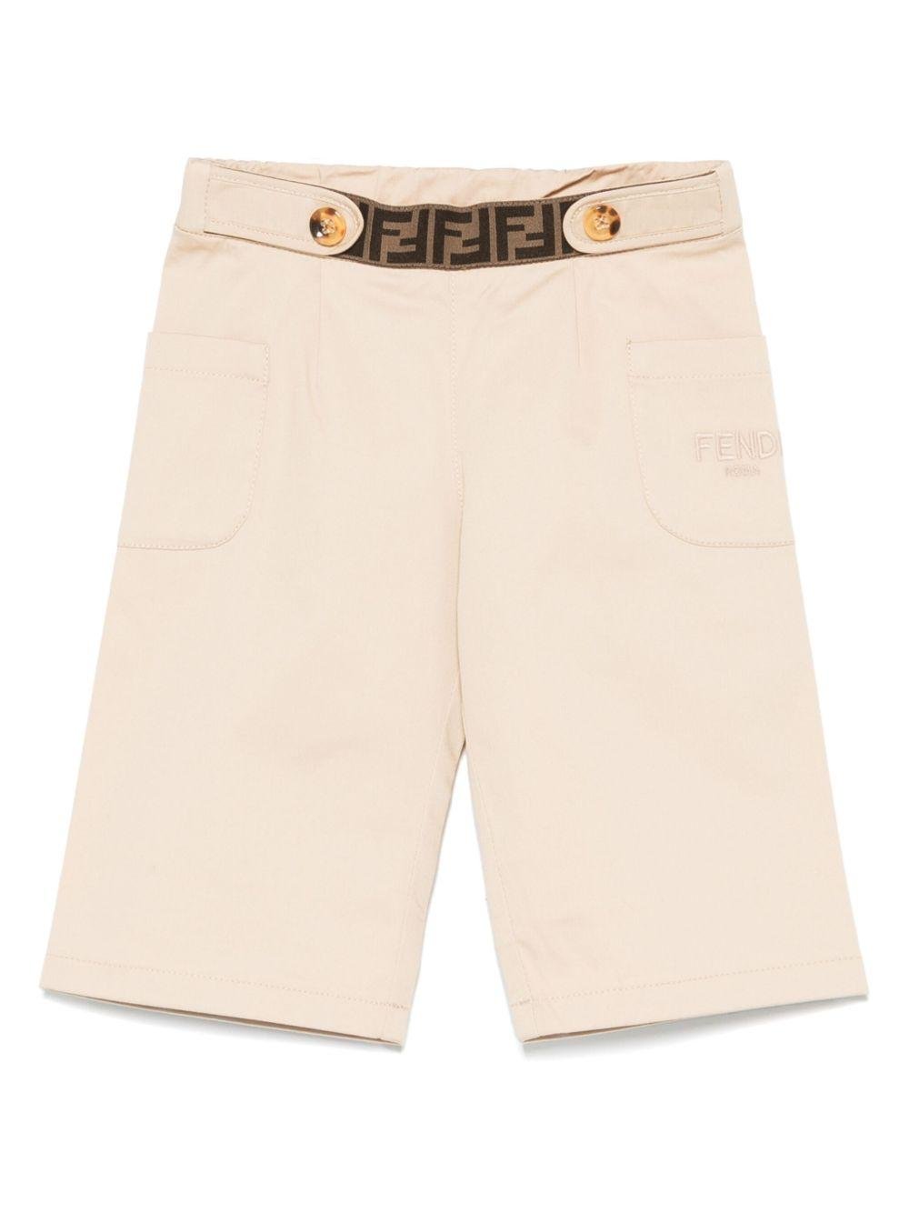 Pantalone baby in gabardina per neonato Fendi Kids beige con dettaglio elastico - Rubino Kids