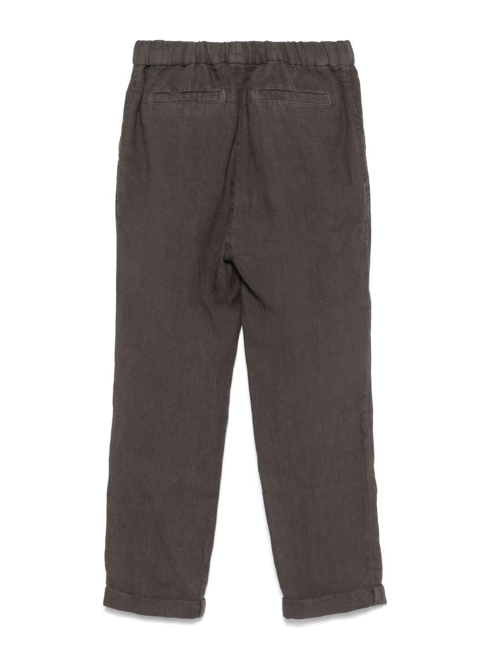 Pantaloni affusolati in lino per bambino Brunello Cucinelli Kids marrone con dettagli plissettati - Rubino Kids