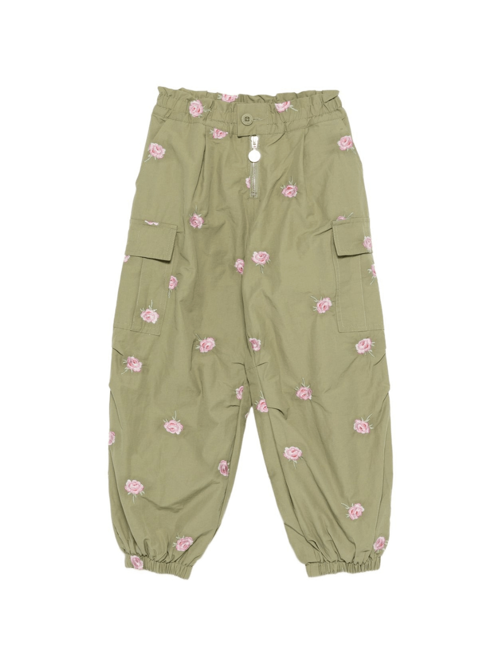Pantaloni cargo per bambina Stella McCartney Kids verde con ricamo rose - Rubino Kids