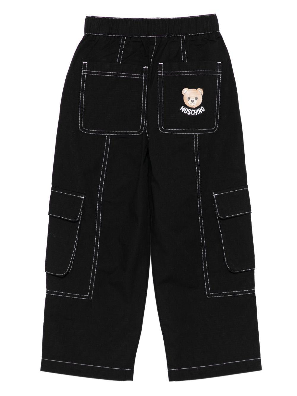 Pantaloni cargo per bambino Moschino Kids nero con cuciture a contrasto - Rubino Kids
