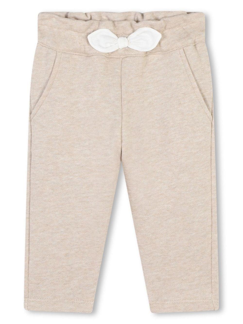 Pantaloni con fiocco per neonato Chloé Kids beige con taglio straight - Rubino Kids