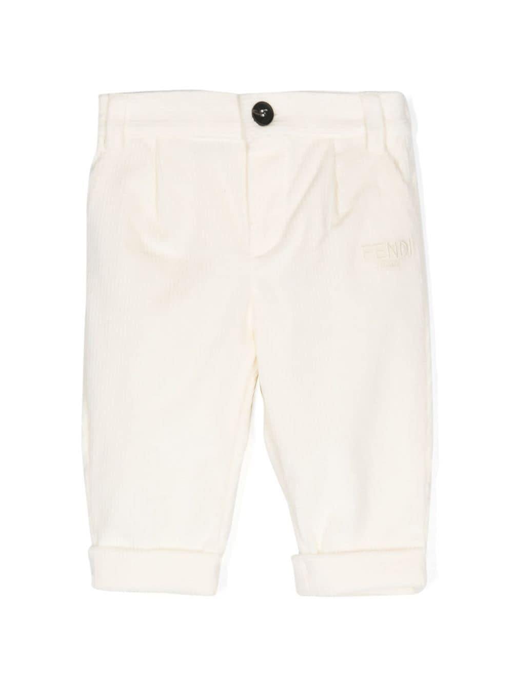 Pantaloni dritti per neonato Fendi Kids beige con tasche a taglio - Rubino Kids