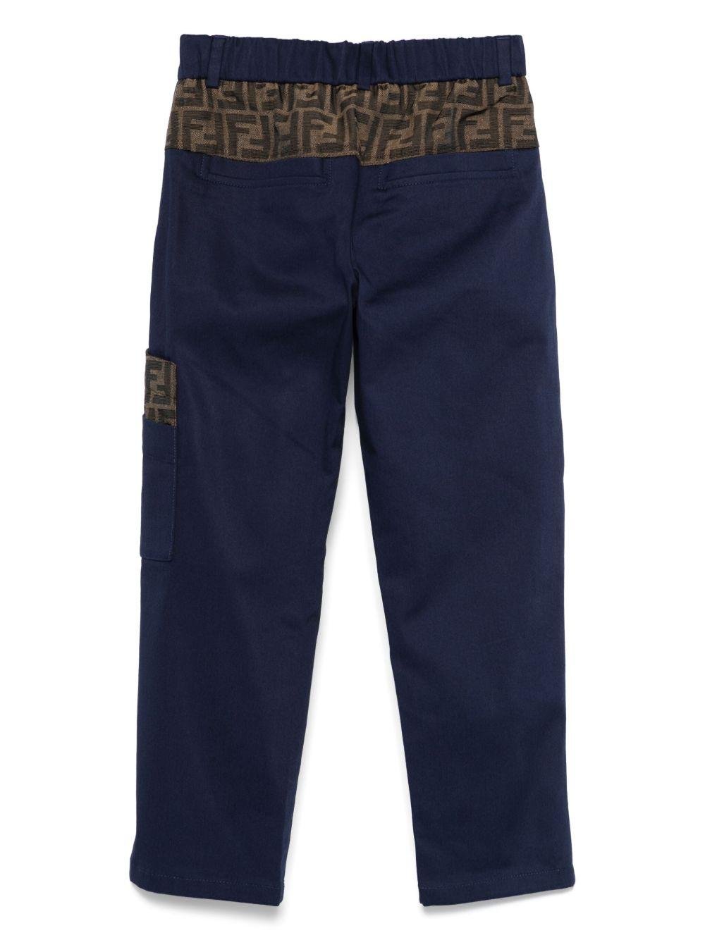 Pantaloni FF jacquard per bambino Fendi Kids blu con chiusura con zip nascosta e bottone - Rubino Kids