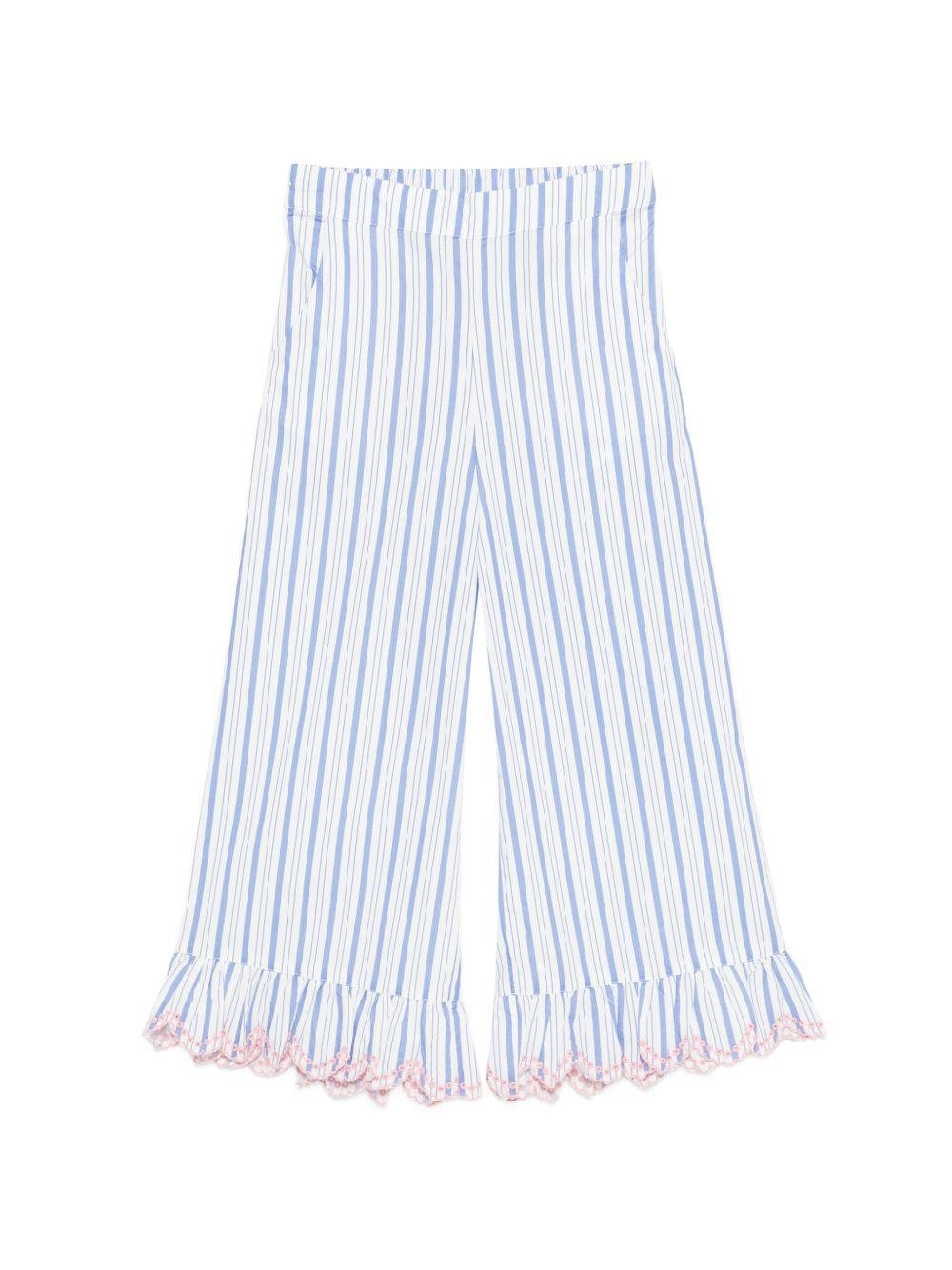 Pantaloni Loukini per bambina Louise Misha bianchi con design a righe azzurre - Rubino Kids