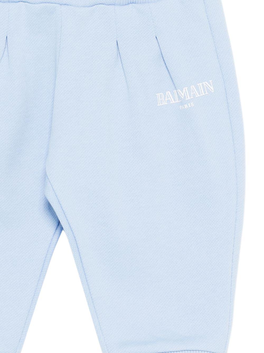 Pantaloni per bambina Balmain Kids azzurro con stampa logo - Rubino Kids