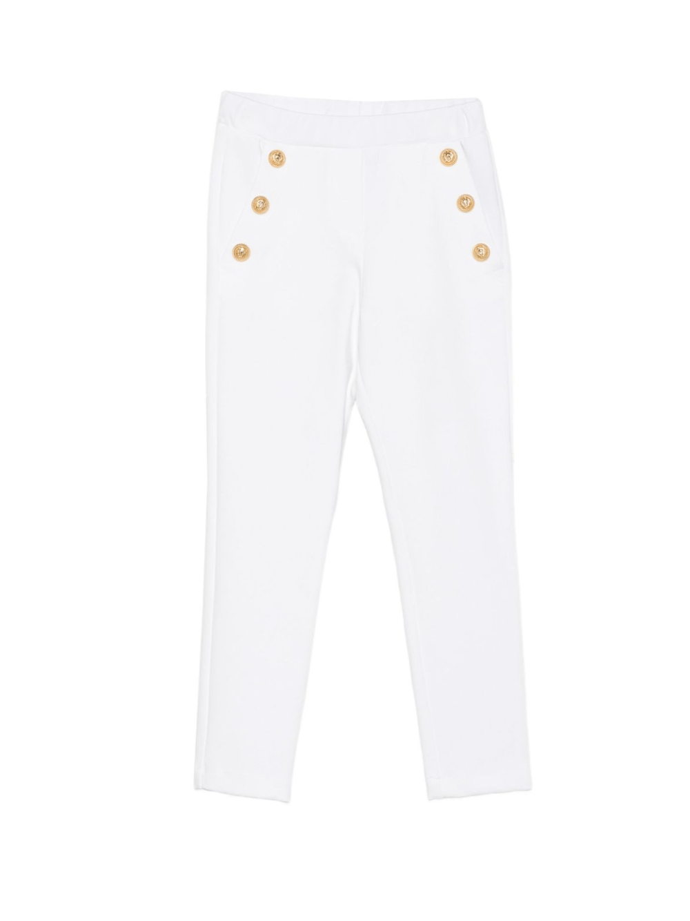 Pantaloni per bambina Balmain Kids bianchi con bottoni in oro - Rubino Kids