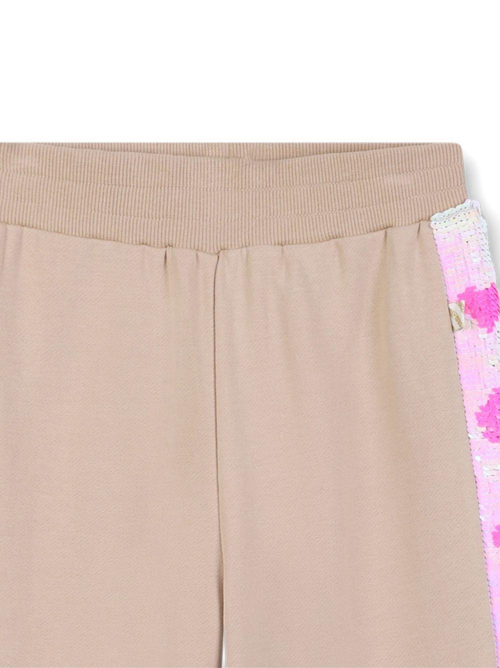 Pantaloni per bambina Billieblush beige con righe laterali con paillettes - Rubino Kids