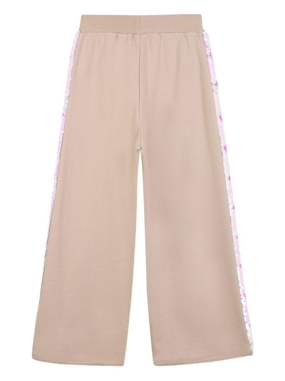 Pantaloni per bambina Billieblush beige con righe laterali con paillettes - Rubino Kids