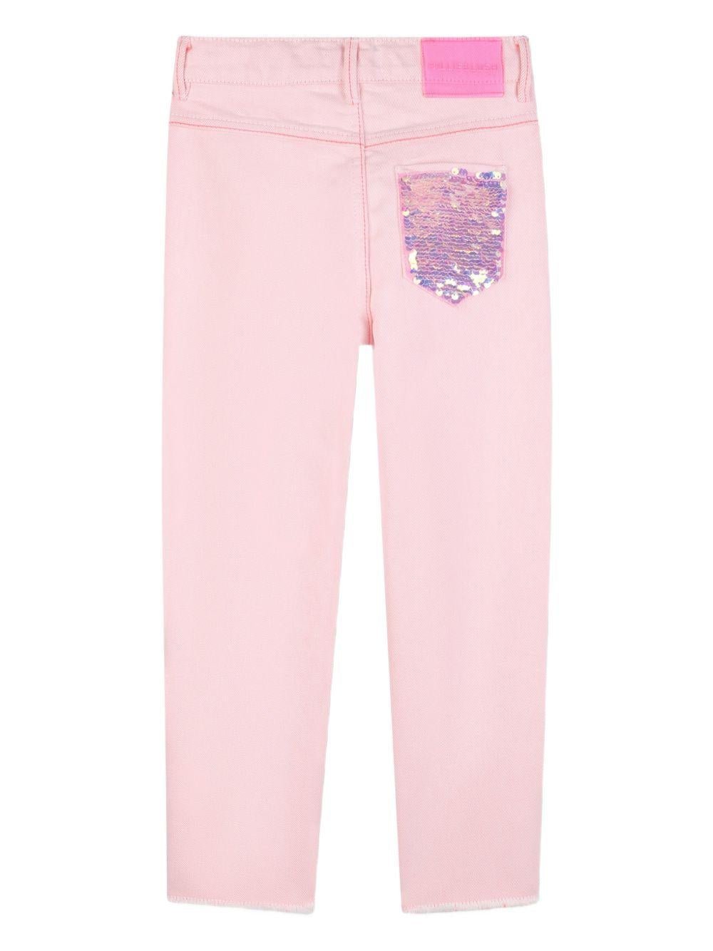 Pantaloni per bambina Billieblush rosa con tasche in paillettes - Rubino Kids
