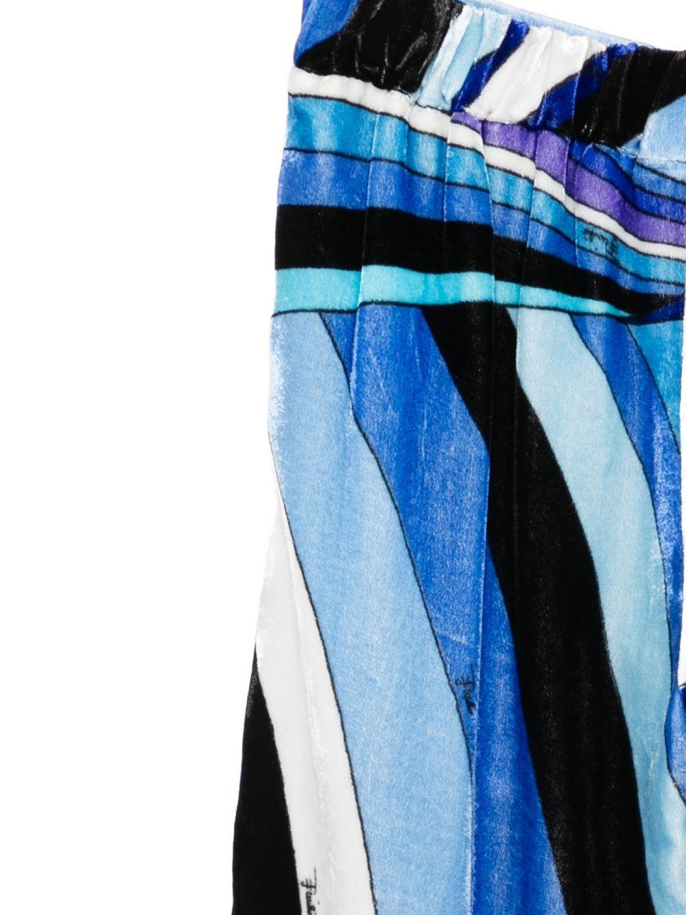 Pantaloni per bambina Emilio Pucci Junior blu in velluto con stampa astratta - Rubino Kids