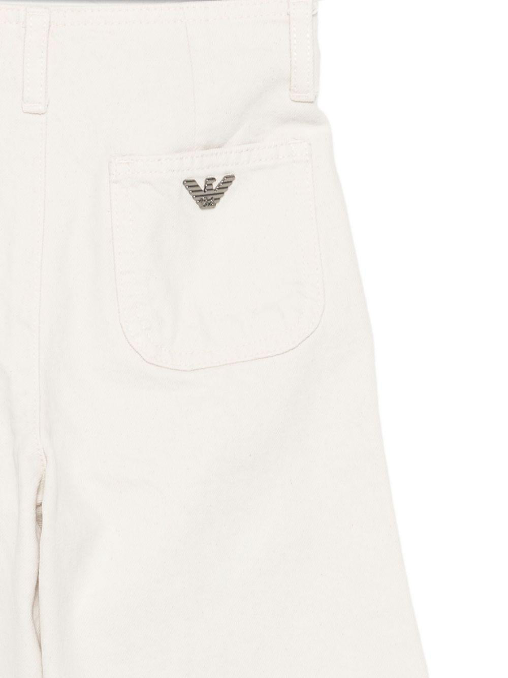 Pantaloni per bambina Emporio Armani Kids bianchi con toppa con logo - Rubino Kids