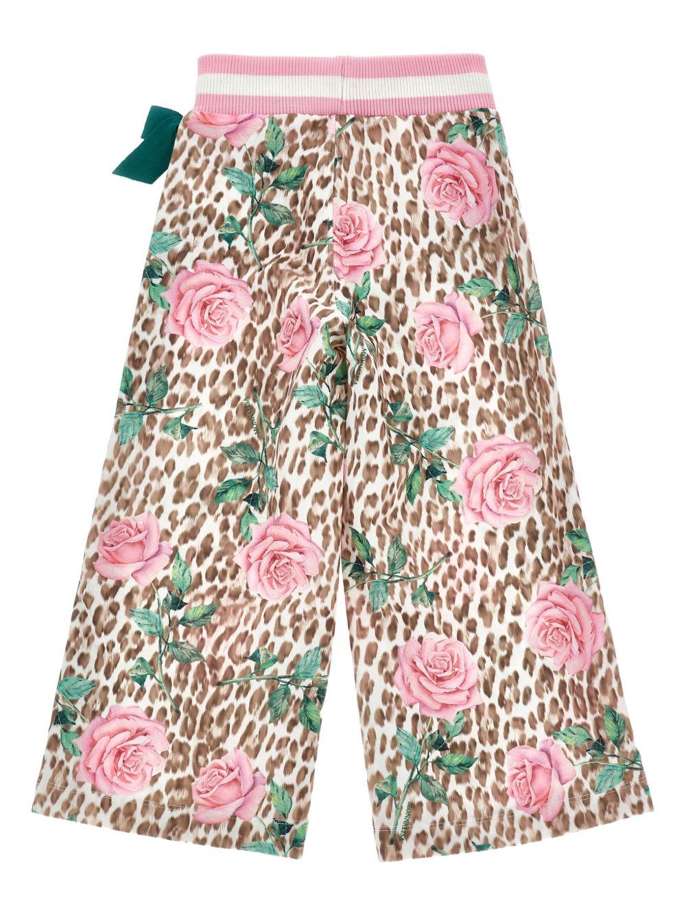 Pantaloni per bambina Monnalisa beige con stampa - Rubino Kids