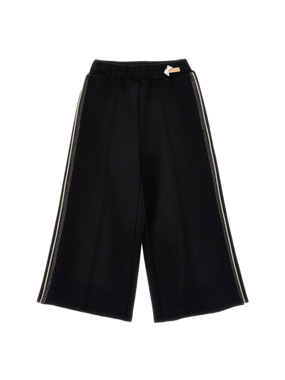 Pantaloni per bambina Monnalisa neri con placca con logo - Rubino Kids