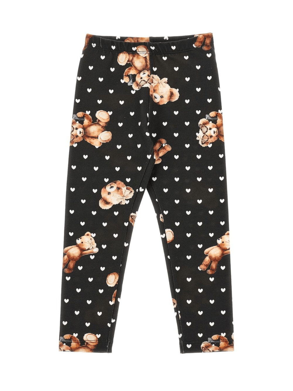 Pantaloni per bambina Monnalisa neri con stampa Teddy Bear - Rubino Kids