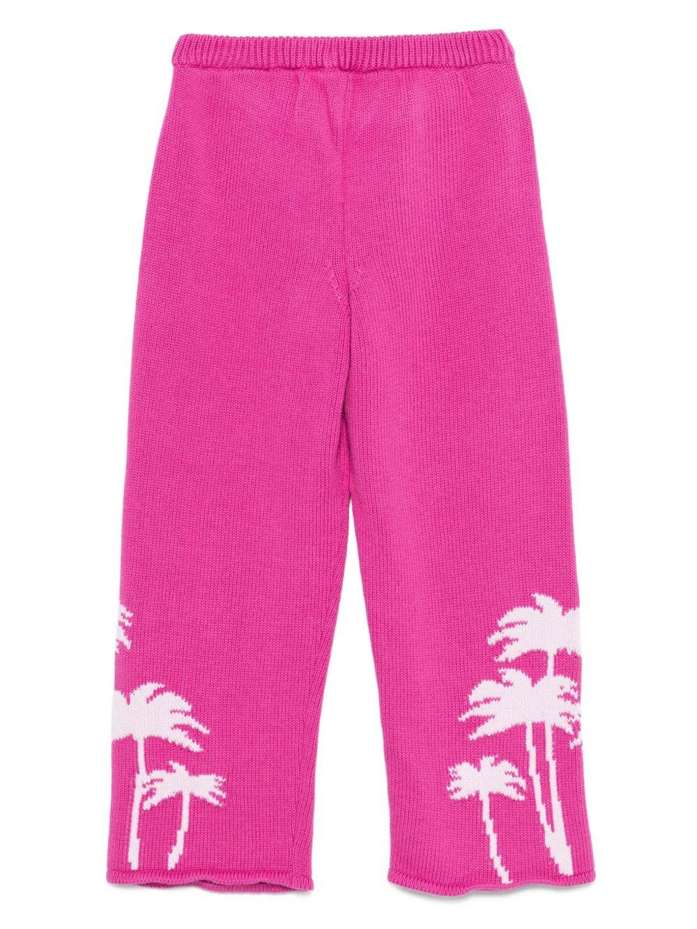 Pantaloni per bambina Palm Angels Kids fucsia con motivo albero di palma - Rubino Kids