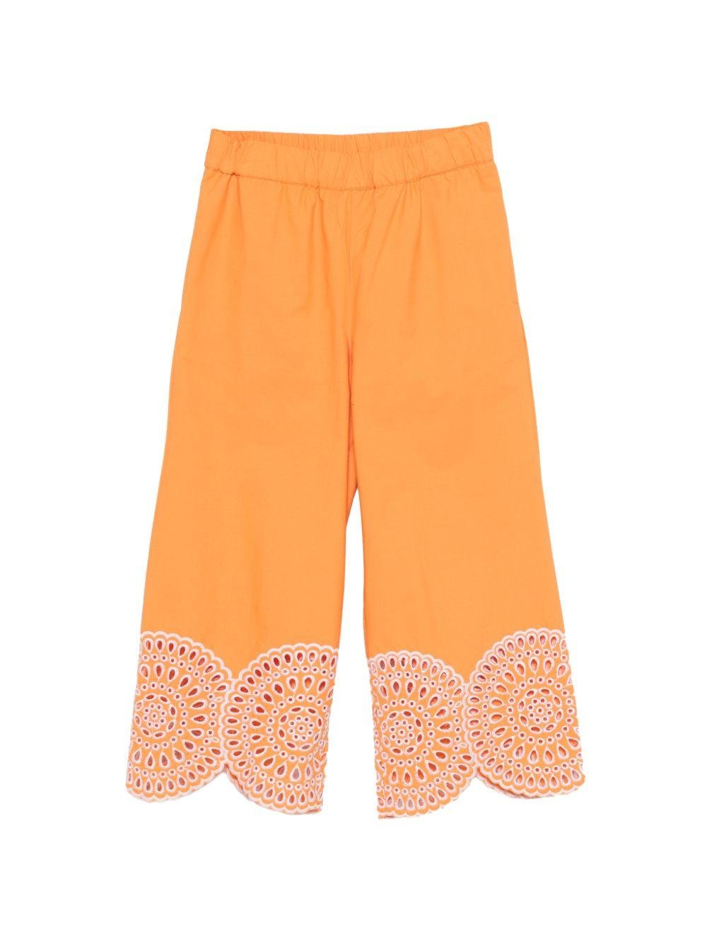 Pantaloni per bambina Stella McCartney Kids arancioni con orlo smerlato - Rubino Kids