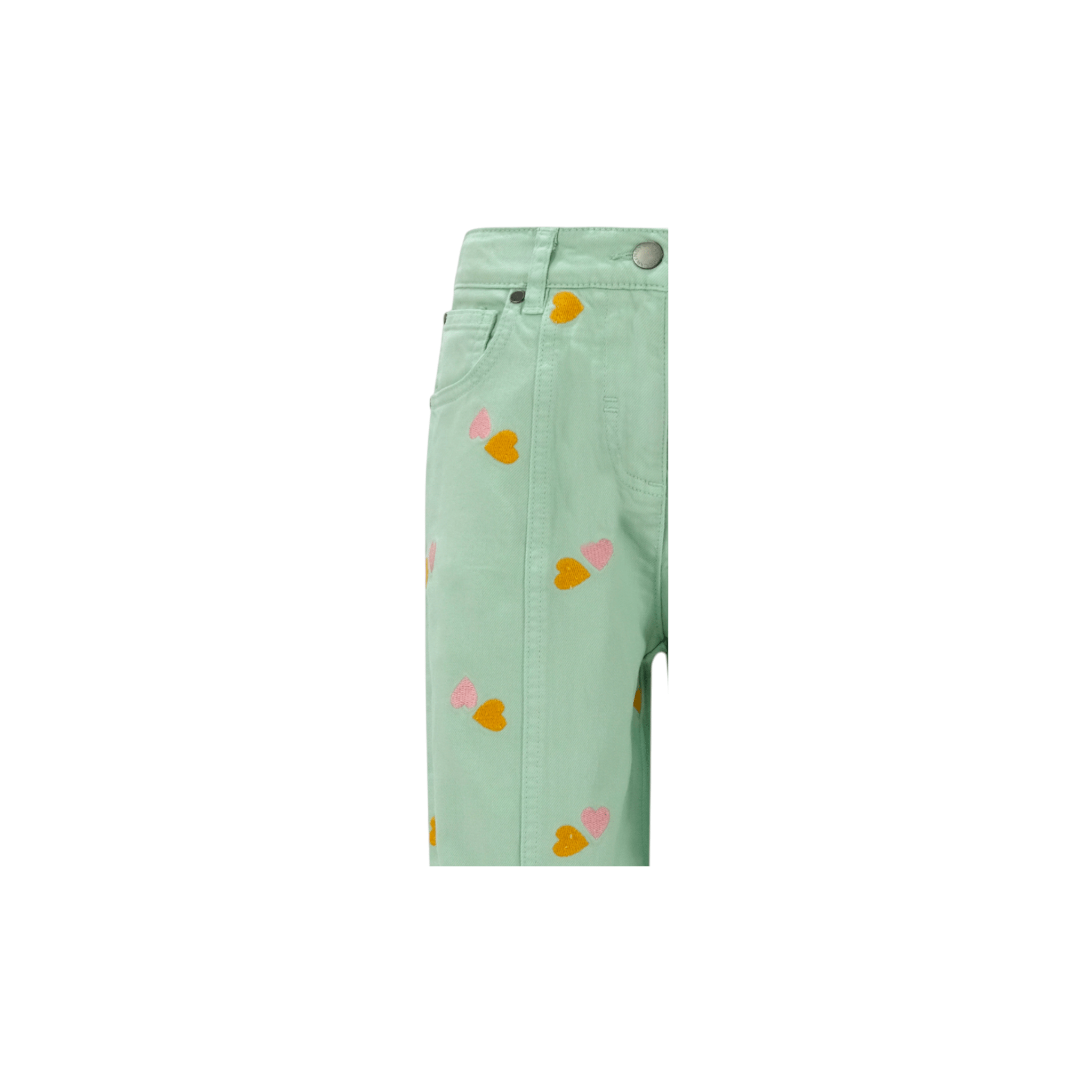 Pantaloni per bambina Stella McCartney Kids verde con dettagli cuoricini - Rubino Kids
