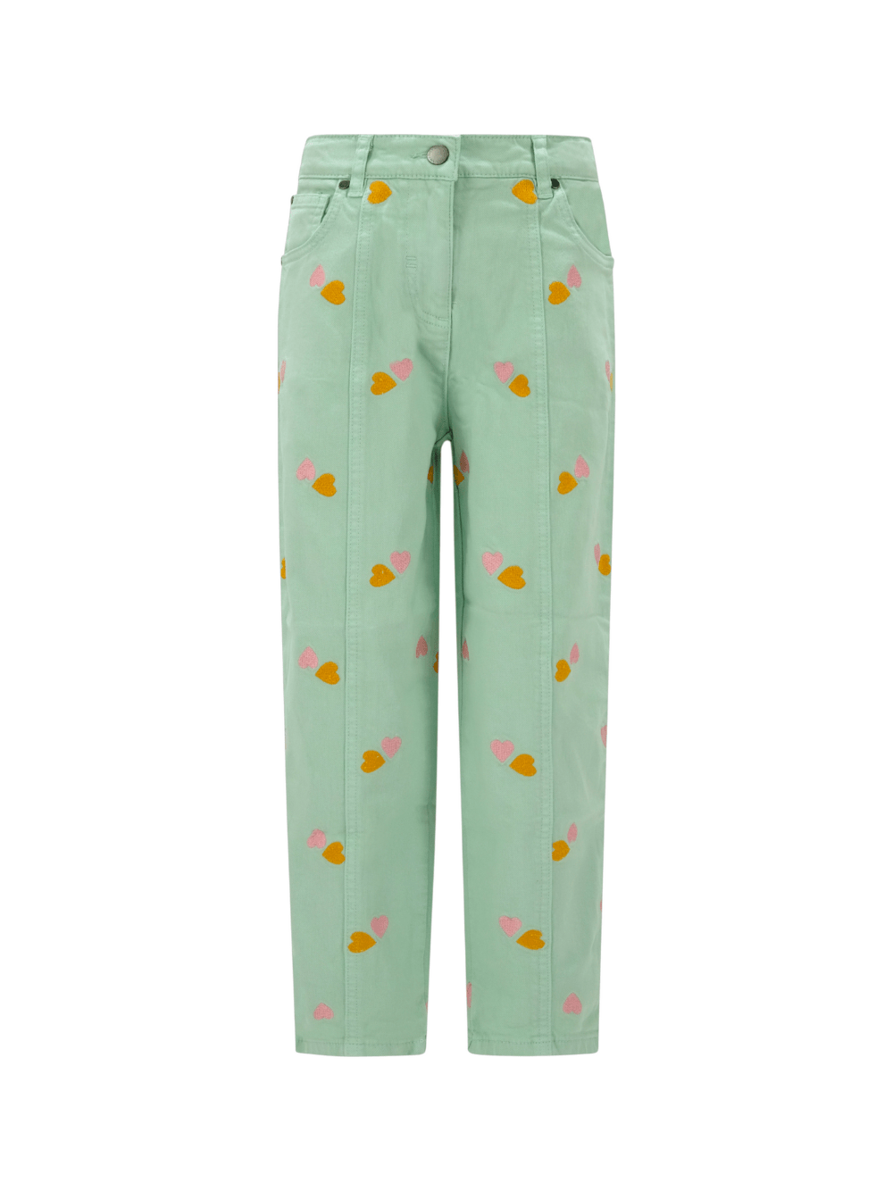 Pantaloni per bambina Stella McCartney Kids verde con dettagli cuoricini - Rubino Kids