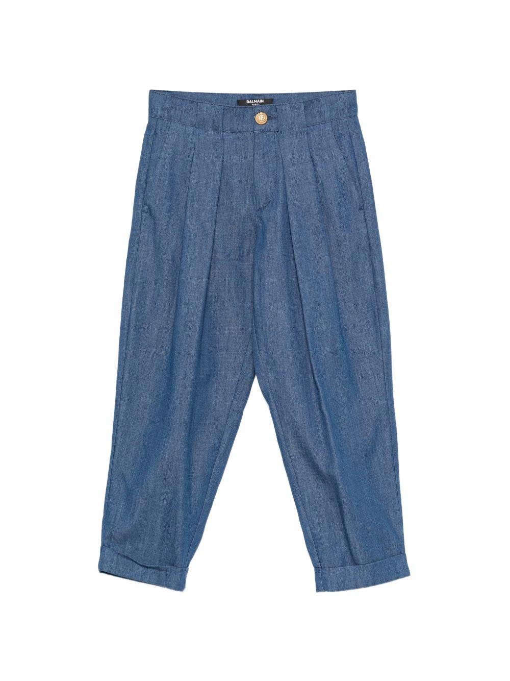 Pantaloni per bambino Balmain Kids blu con pieghe anteriori - Rubino Kids