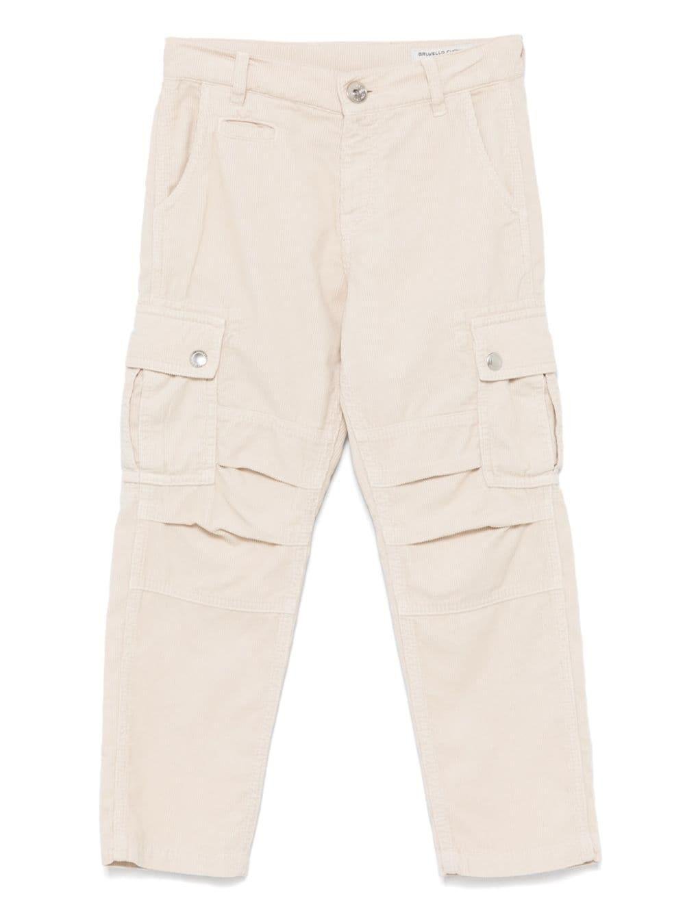 Pantaloni per bambino Brunello Cucinelli Kids beige a coste con tasche laterali - Rubino Kids