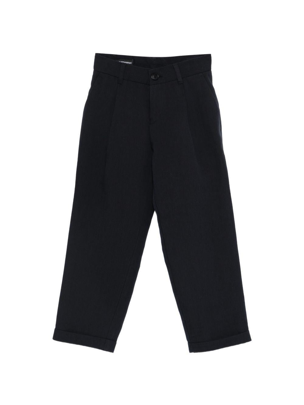 Pantaloni per bambino Emporio Armani Kids blu con dettagli plissettati - Rubino Kids