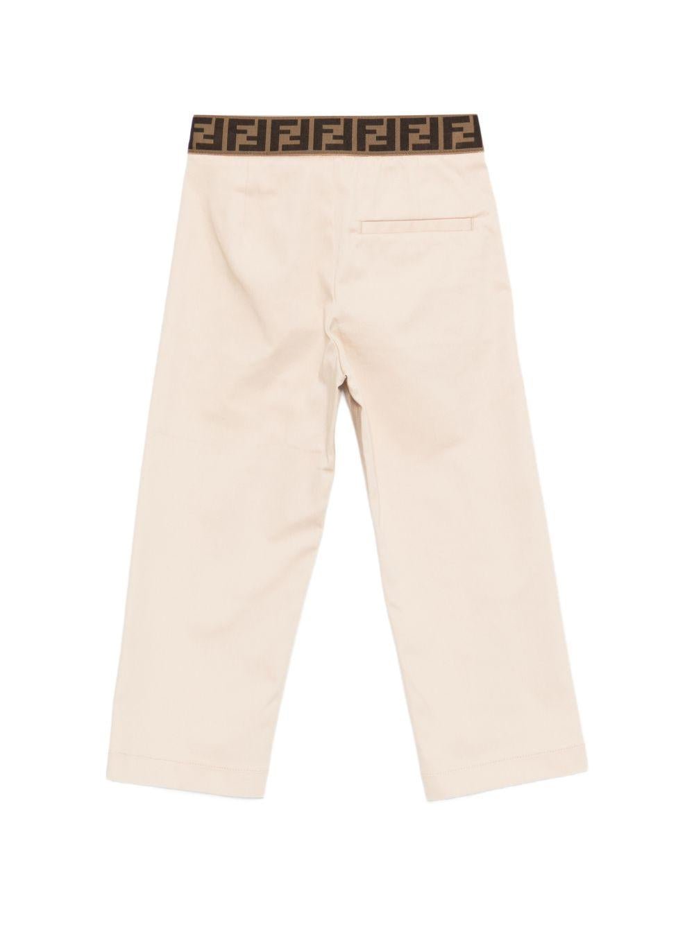 Pantaloni per bambino Fendi Kids beige con banda logo - Rubino Kids
