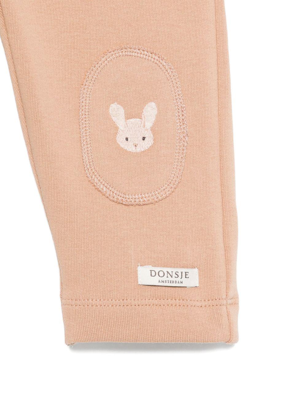 Pantaloni per neonata Donsje beige con toppa coniglio - Rubino Kids