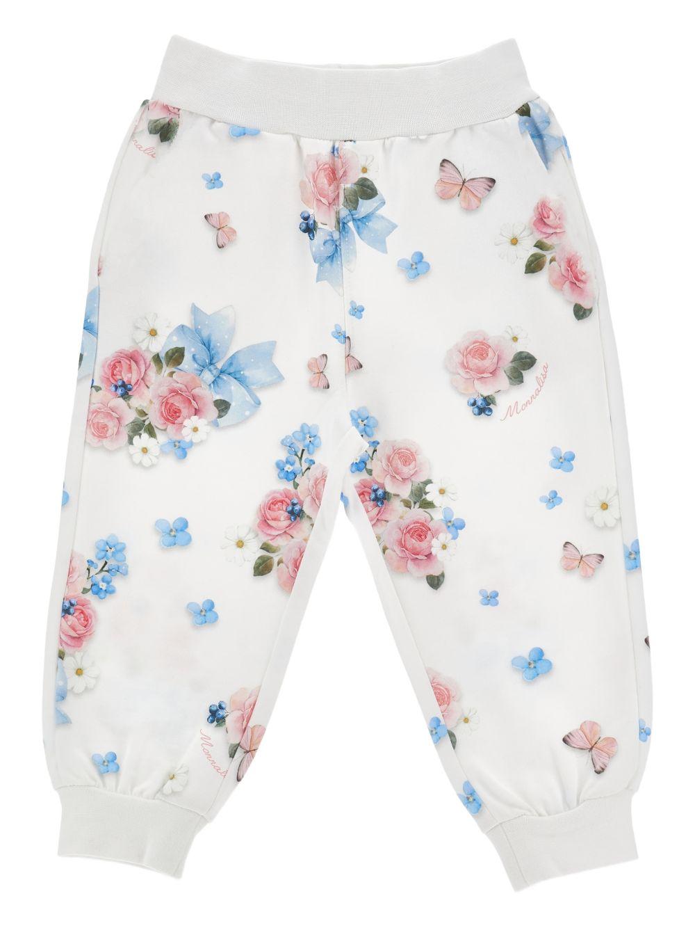 Pantaloni per neonata Monnalisa bianchi con stampa fiori all - over - Rubino Kids