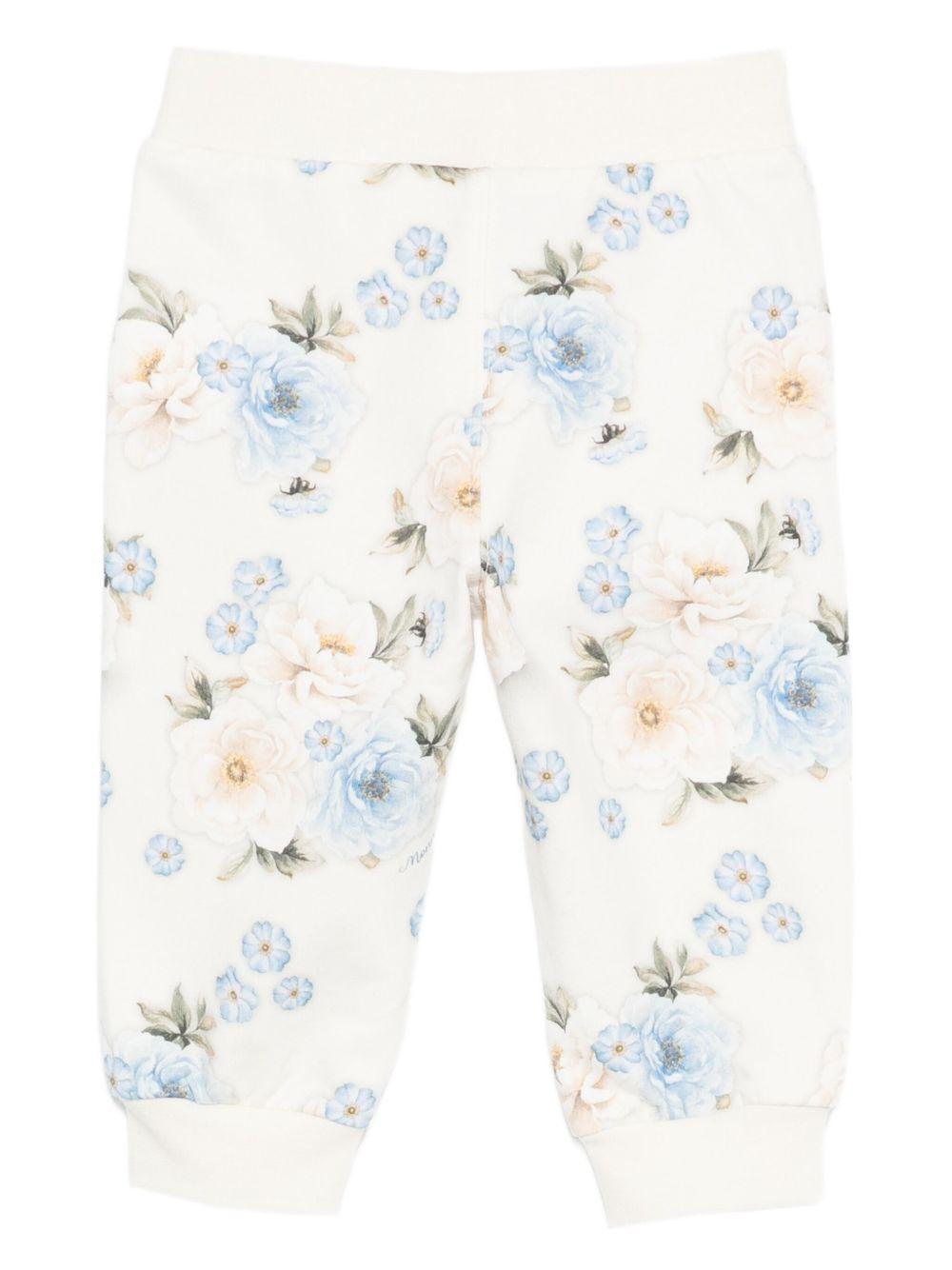 Pantaloni per neonata Monnalisa bianchi con stampa floreale - Rubino Kids
