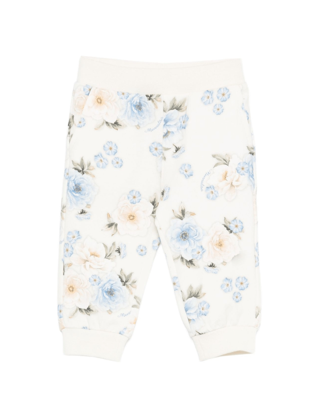 Pantaloni per neonata Monnalisa bianchi con stampa floreale - Rubino Kids