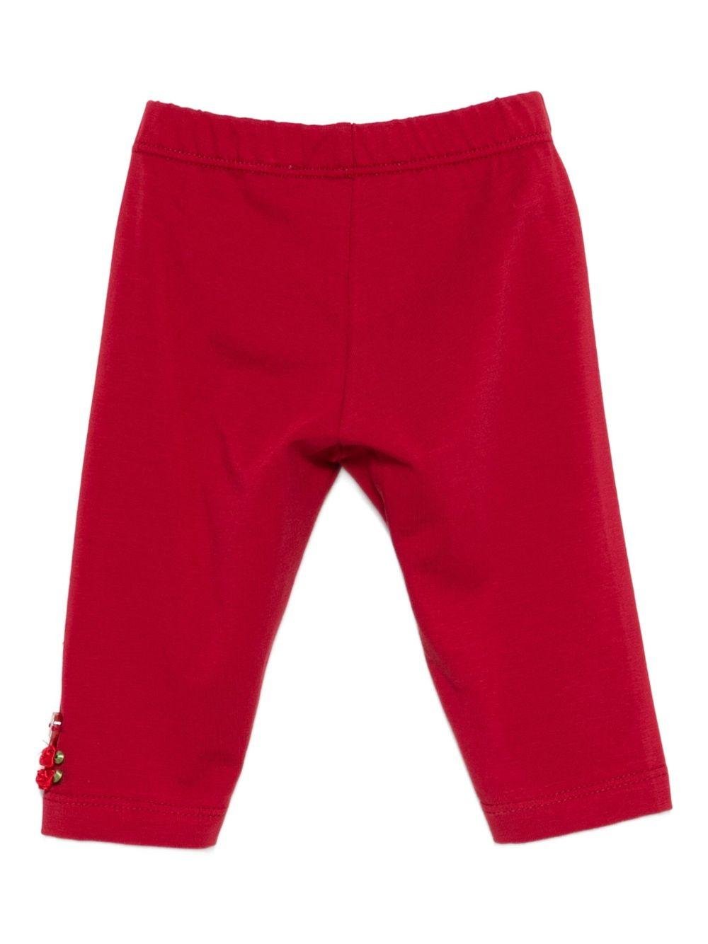 Pantaloni per neonata Monnalisa rosso con decorazione con rose - Rubino Kids
