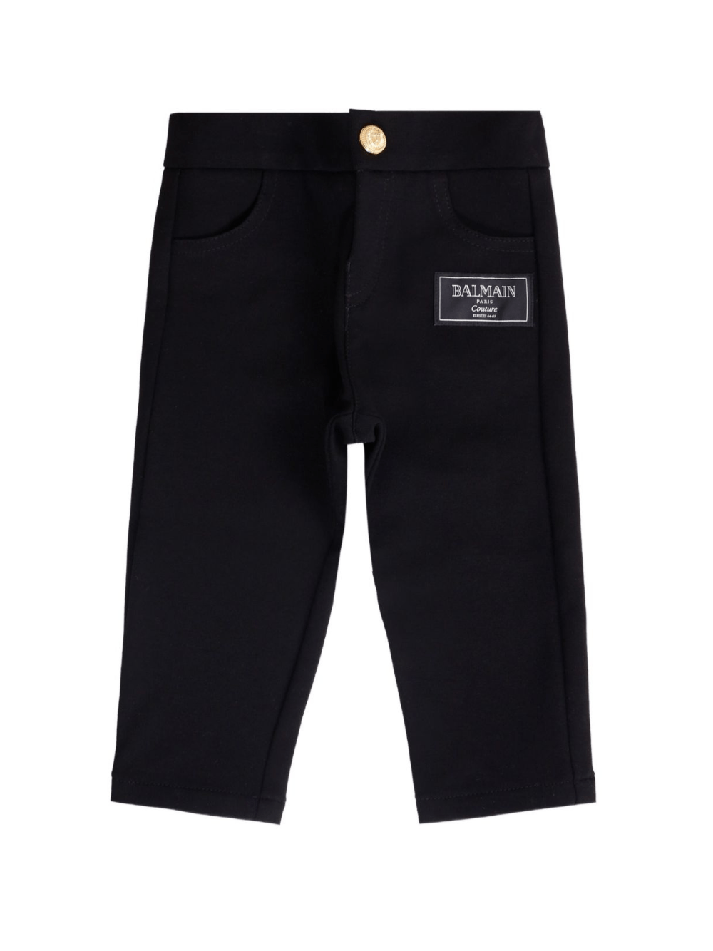 Pantaloni per neonato Balmain Kids neri con applicazione con logo e vita elasticizzata - Rubino Kids