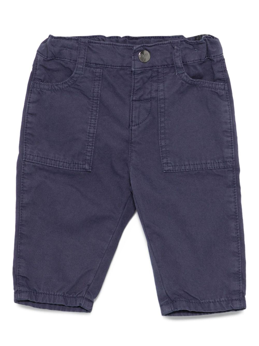 Pantaloni per neonato Emporio Armani Kids blu navy con tasche applicate - Rubino Kids