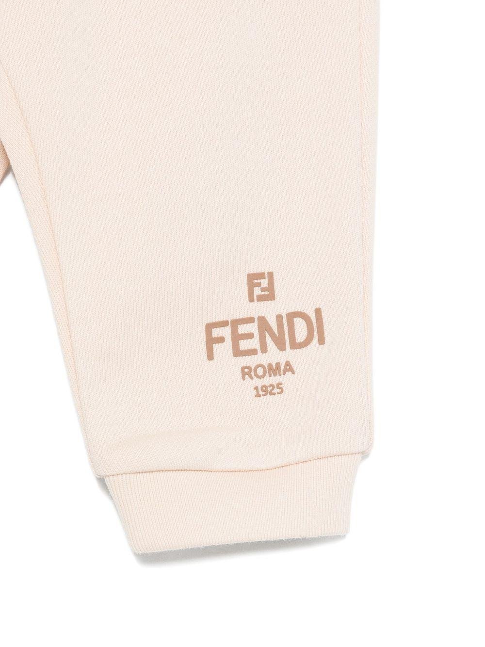 Pantaloni per neonato Fendi Kids beige con ricamo con logo - Rubino Kids