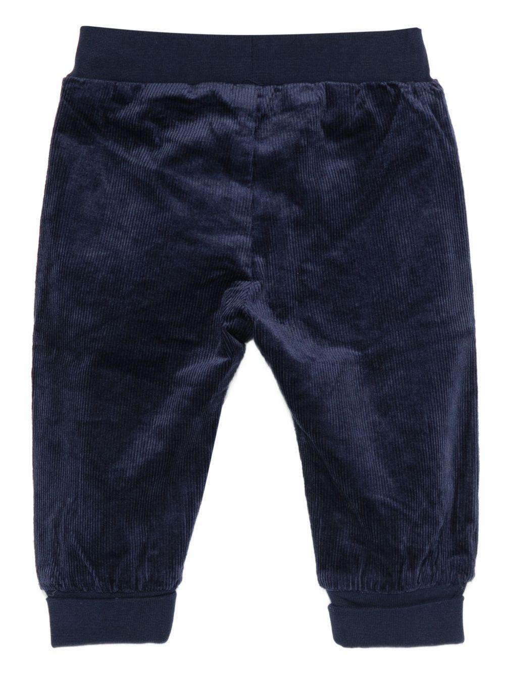 Pantaloni per neonato Moschino Kids blu di velluto a coste con ricami a forma di orsacchiotto - Rubino Kids