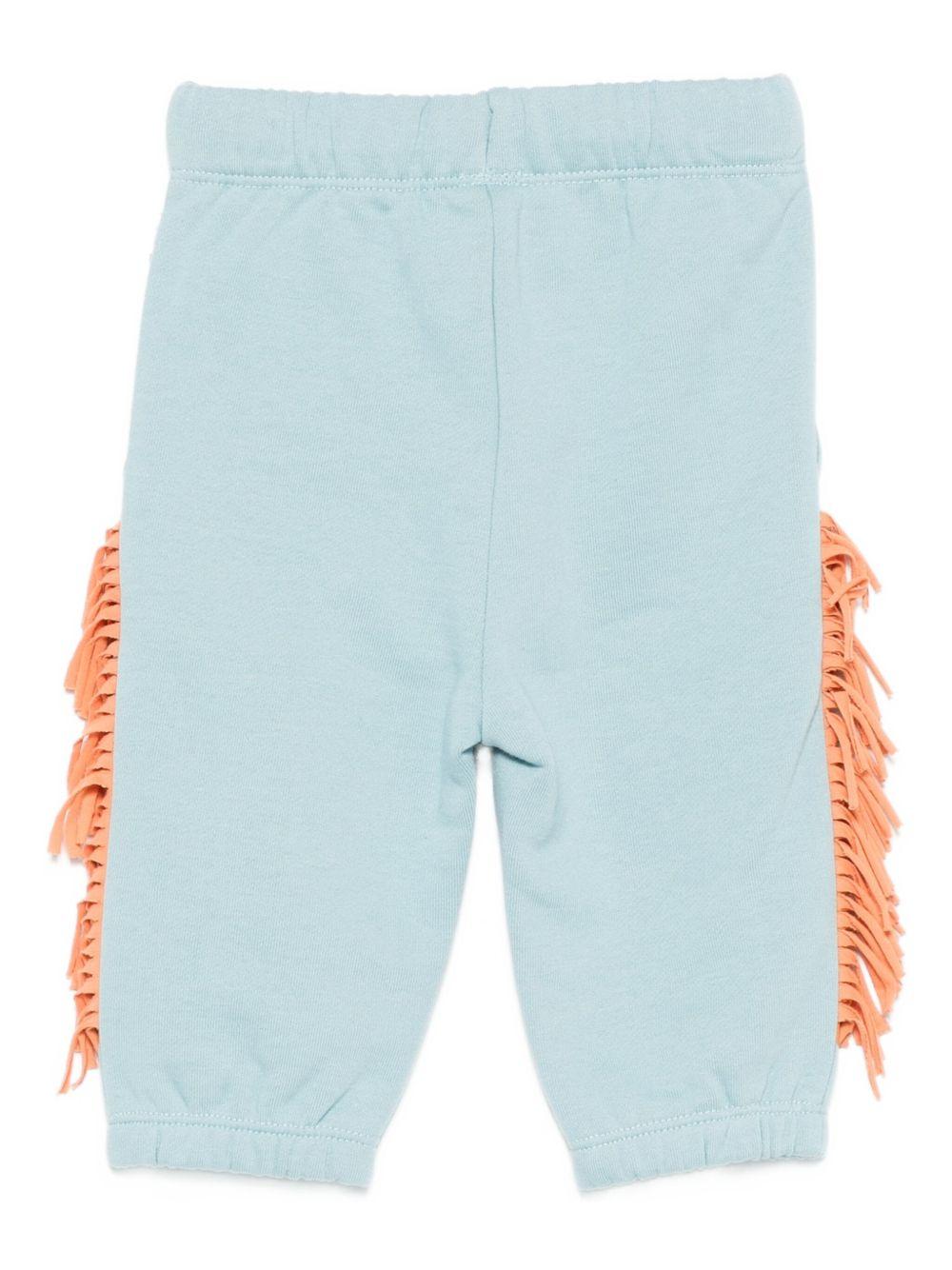 Pantaloni per neonato Stella McCartney Kids azzurro con frange e stampa animalier - Rubino Kids