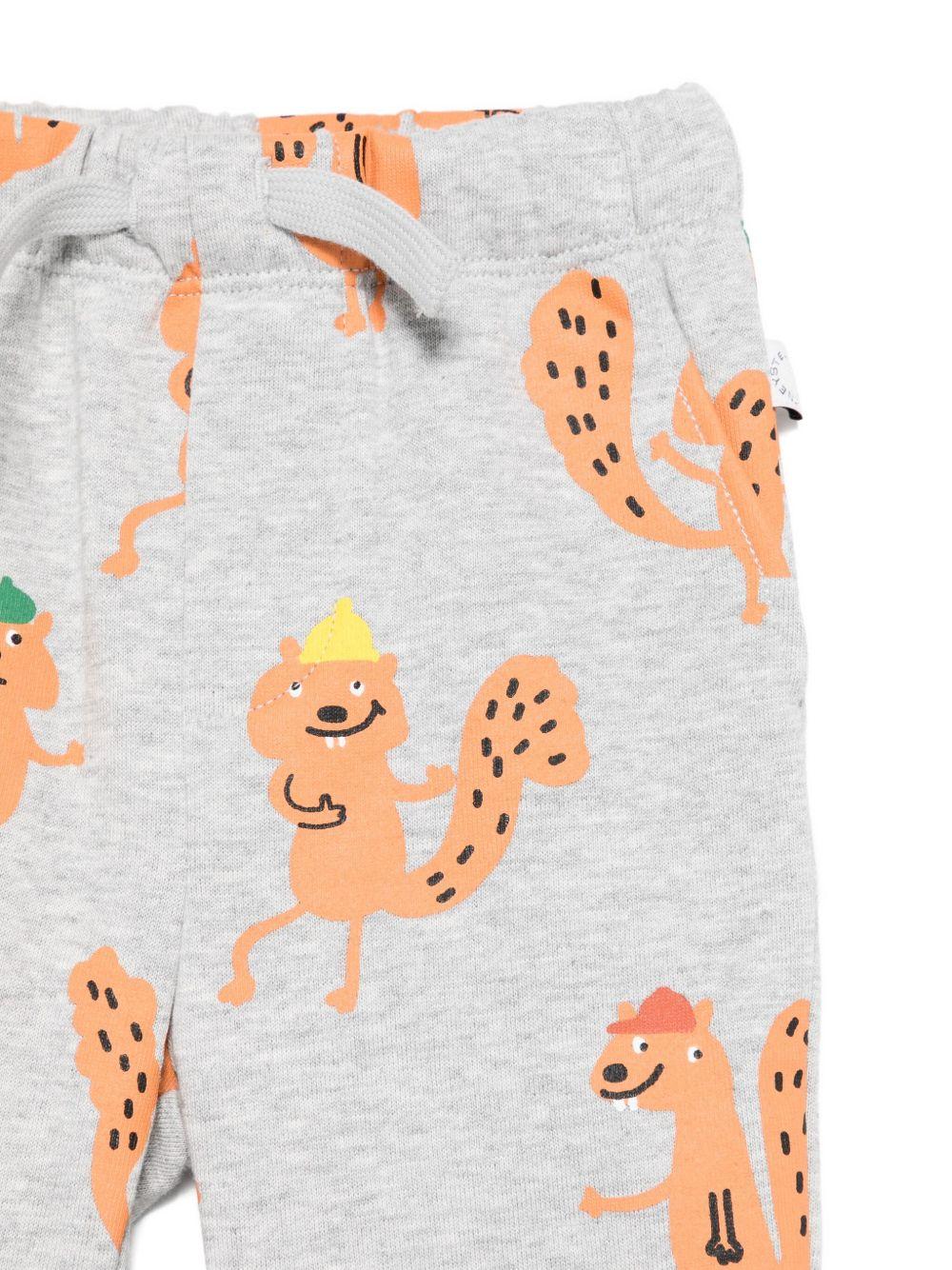Pantaloni per neonato Stella McCartney Kids grigio con coulisse e stampa scoiattolo - Rubino Kids