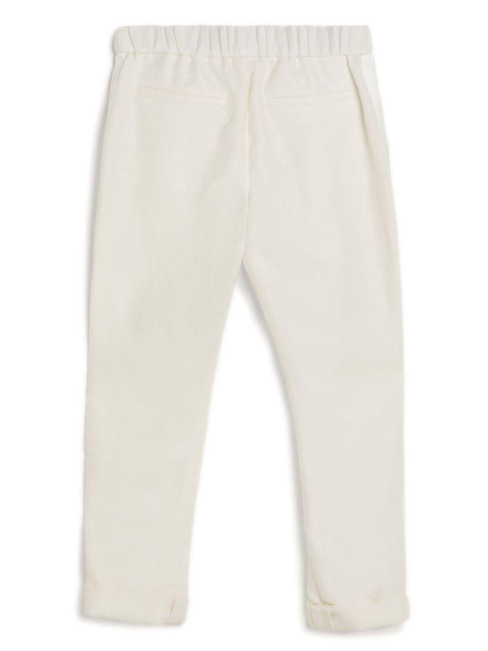 Pantaloni slim con coulisse per bambino Brunello Cucinelli Kids bianco con taglio slim - Rubino Kids