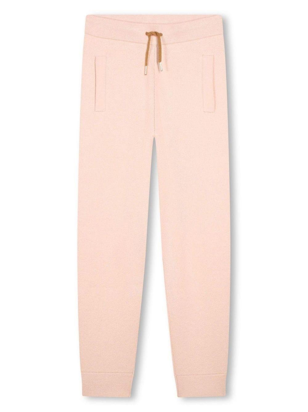 Pantaloni sportivi con coulisse per bambina Chloé Kids rosa con logo sul retro - Rubino Kids