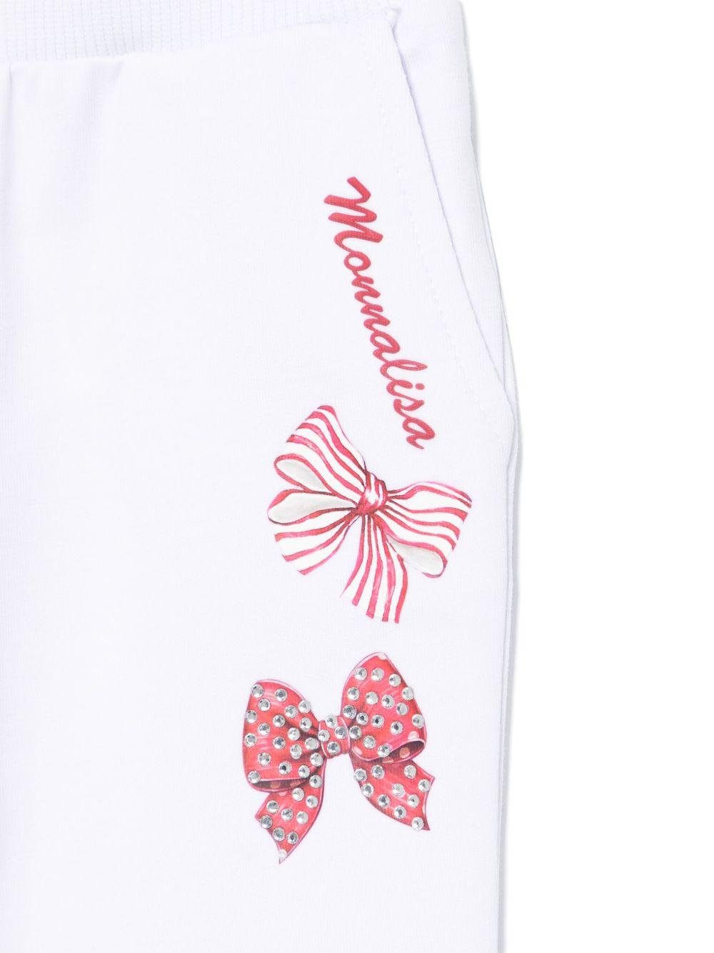 Pantaloni sportivi con fiocco per neonata Monnalisa bianco con orli a coste - Rubino Kids