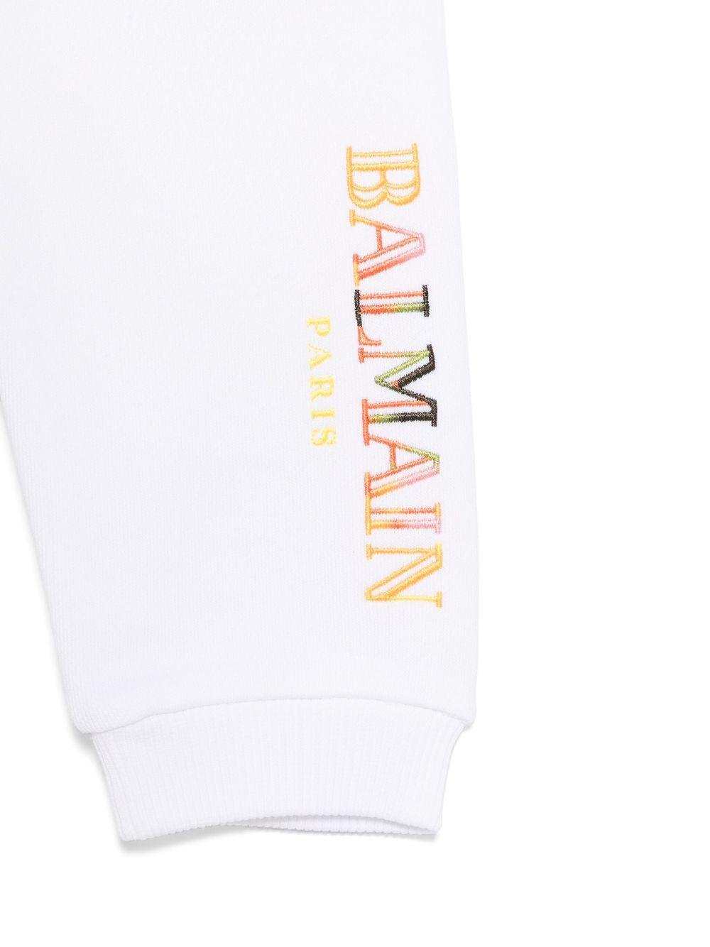 Pantaloni sportivi con ricamo per neonato Balmain Kids bianco con polsini a coste - Rubino Kids