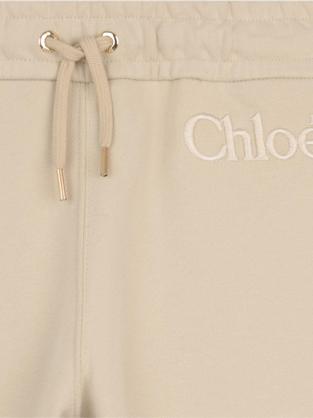 Pantaloni sportivi per bambina Chloé Kids beige con coulisse e logo - Rubino Kids