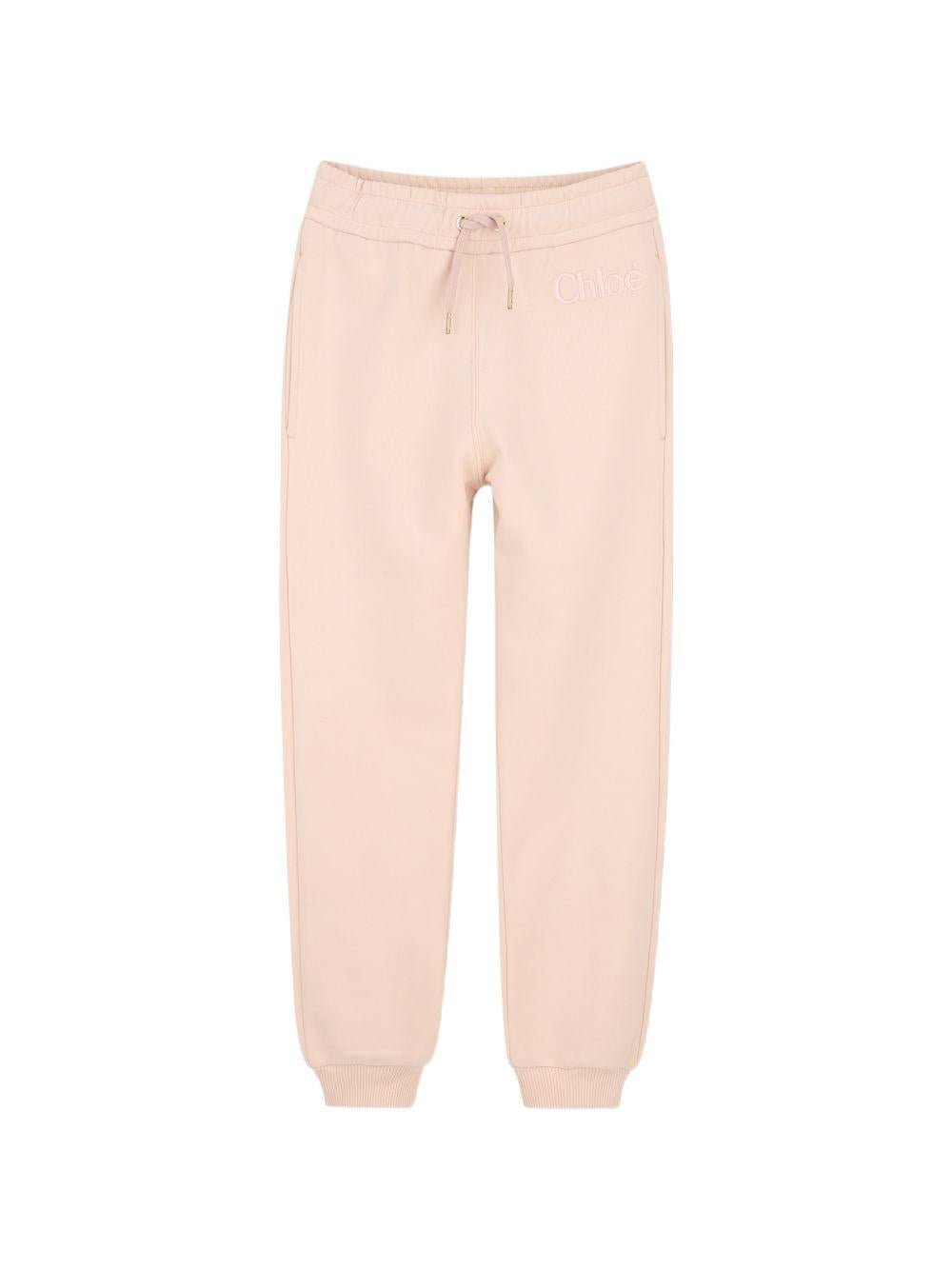Pantaloni sportivi per bambina Chloé Kids rosa con coulisse e logo - Rubino Kids
