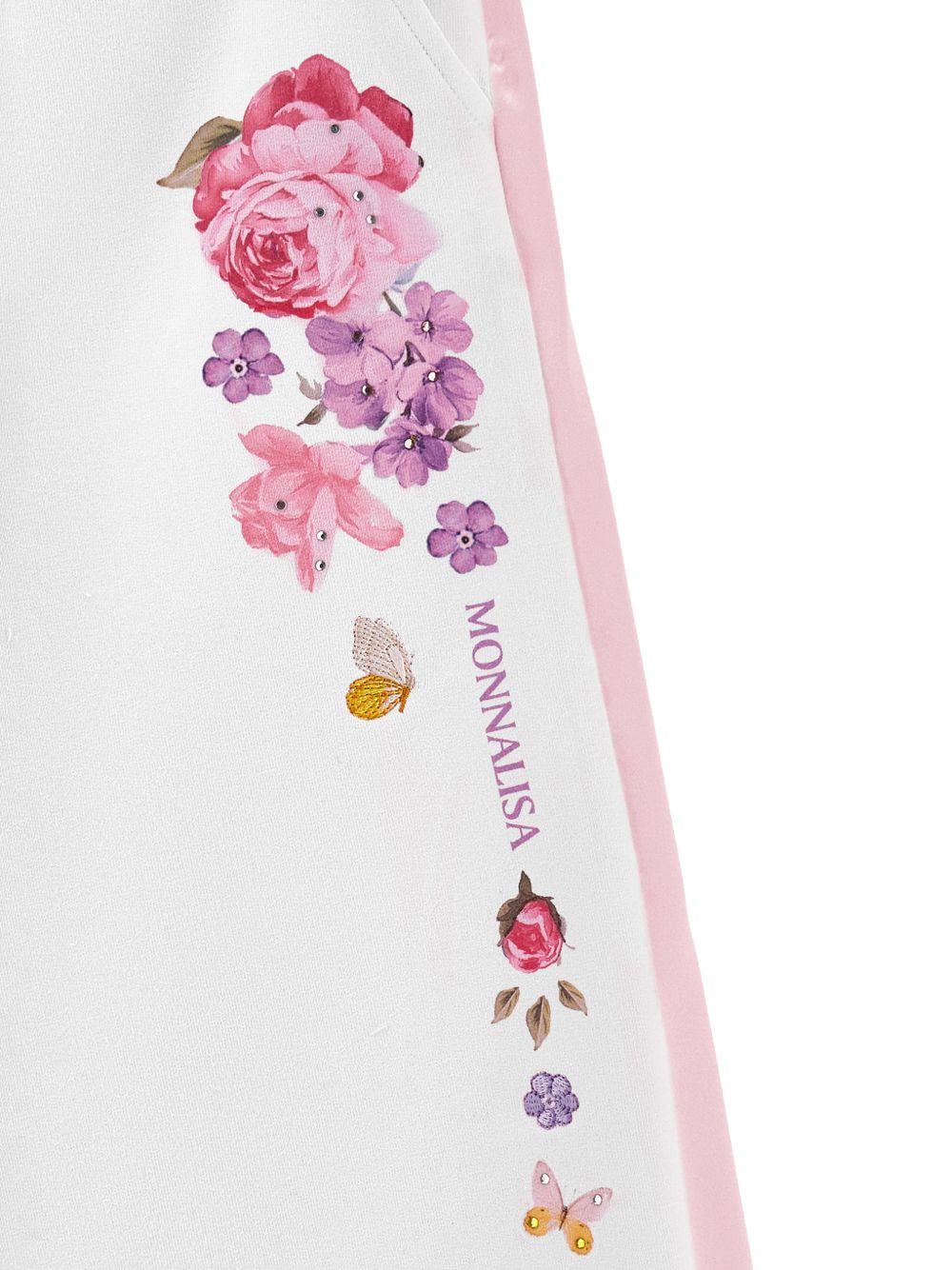 Pantaloni sportivi per bambina Monnalisa bianchi a fiori - Rubino Kids